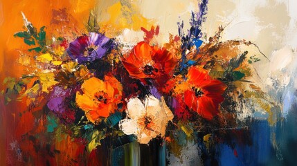 Vibrant Floral Bouquet Oil Painting
