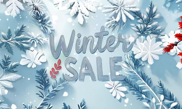 seasonal winter sale with fallen snowflakes