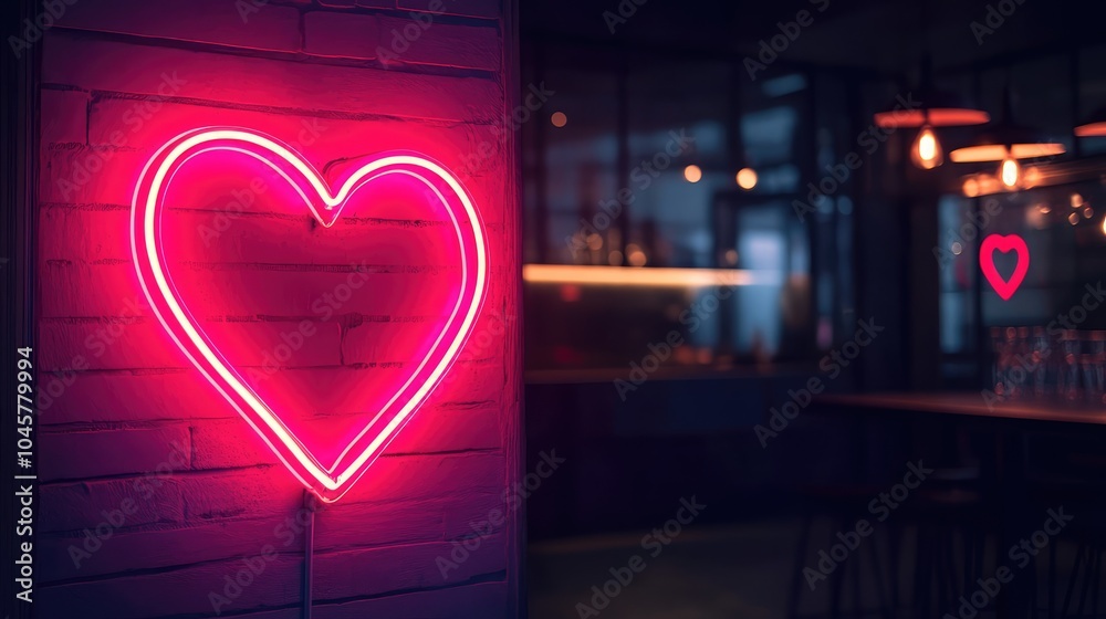 Fototapete a glowing neon heart sign in a dimly lit room, casting soft pink and red light, creating a romantic 