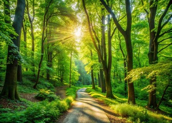 Lush Green Forest in a Charming Summer Scene for Urban Exploration Photography