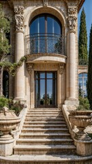 Naklejka premium A stunning French mansion in the Alps of France with a pristine mountain view