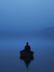 Solitary figure in a boat on tranquil water