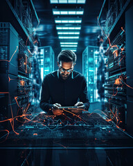 Compute engineering man in server room data center