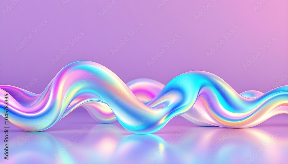 Poster Dynamic 3d abstract drape background. Neon gloss waves resembling curtain, deep folds texture with calming metallic iridescent effects. Beautiful wavy silky, dark creases structure, purple hues