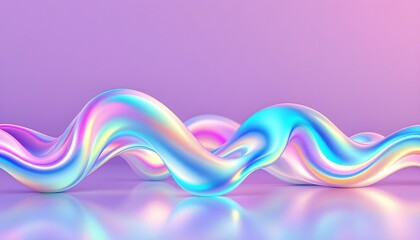 Dynamic 3d abstract drape background. Neon gloss waves resembling curtain, deep folds texture with calming metallic iridescent effects. Beautiful wavy silky, dark creases structure, purple hues