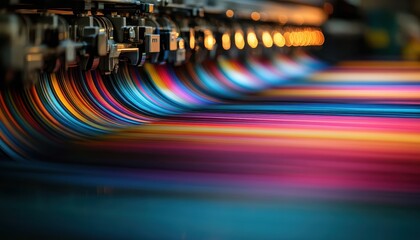 Colors burst from a plotter photocopier in a busy print shop