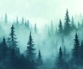 Serene Woodland Scene in Gentle Green and Blue Tones