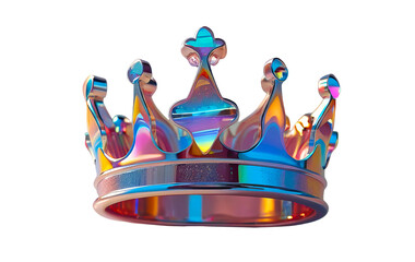 3D chrome element in Y2K style, isolated background, liquid holographic metal. A crown made of gold and silver with a rainbow design.