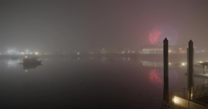 city at night during a foggy winter