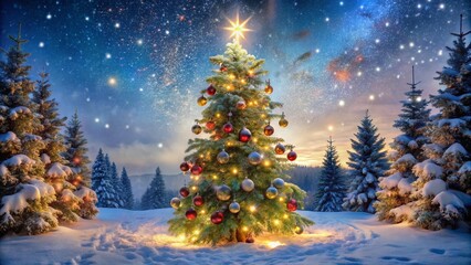 Obraz premium Magical Christmas Tree Lights Circle in a Winter Wonderland for Festive Celebrations