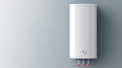 A white water heater is mounted 