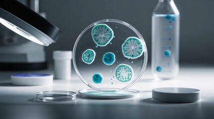 Petri dish with cultured bacteria under laboratory light, showcasing microbiological research