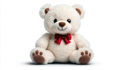 Obraz premium A photostock of a white teddy bear with a red bow, isolated, white background