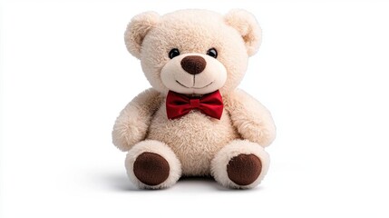 Obraz premium A photostock of a white teddy bear with a red bow, isolated, white background