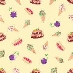 Sweets with a rich berry flavor will decorate any dessert, dessert, confectioner, currant, vector, illustration, isolated, background, art, food, jam, waffle cone, seamless pattern
