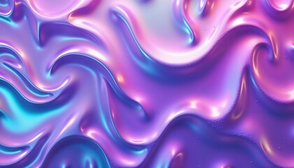 Fototapeta premium Holographic Fluid Art Abstract in Iridescent Pink and Blue Tones