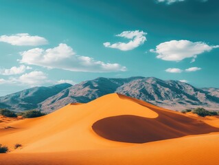 Fototapeta premium Sahara Sunrise: Golden Sand Dunes and Majestic Mountains