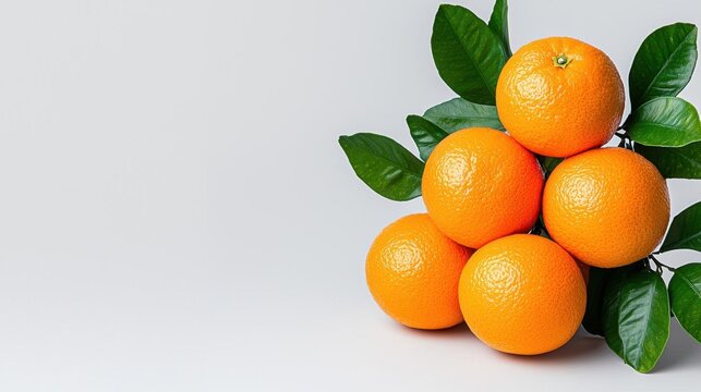 A photostock of fresh oranges, white background, clear details