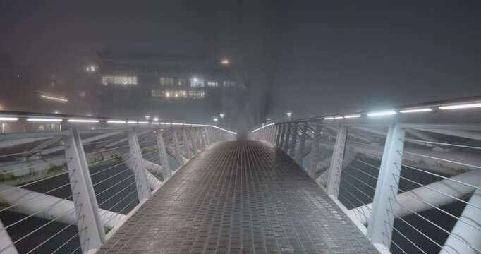 bridge in the night during a foggy winter
