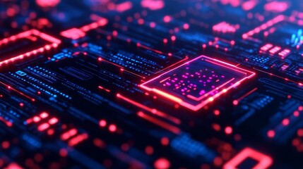 Fototapeta premium Blockchain-powered cyber defense, glowing neon-lit tech landscape, futuristic security