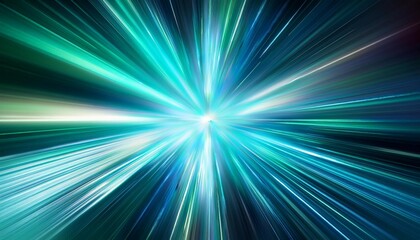 abstract background in blue green and white neon glow colors speed of light in galaxy explosion in universe high angle