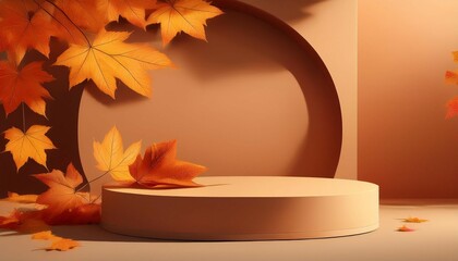 autumn concept with cylinder podiums for promotion product presentation geometric forms and shadow of the maple tree leaves on a wall abstract autumn scene with copy space generative ai