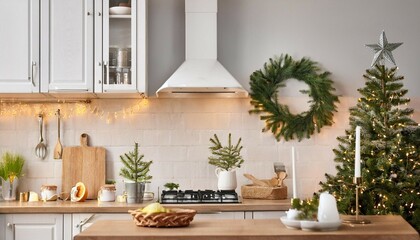 beautiful christmas kitchen with copy space