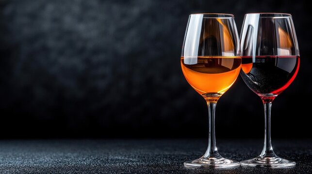 A photostock of wine glasses with different types of wine, clear background, elegant style
