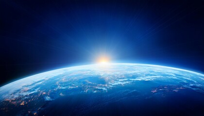 blue sunrise view of earth from space