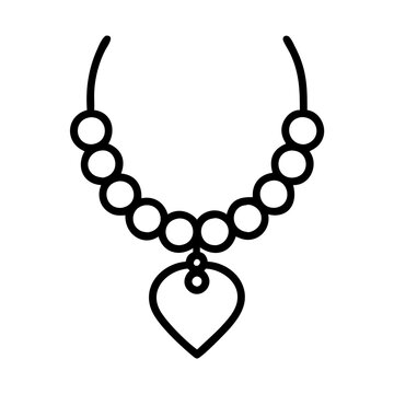 recommend clip art: Necklace icon with heart pendant in minimal outline style