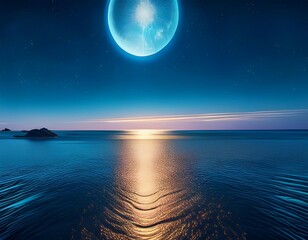 bright moon casting a long reflection on the ocean