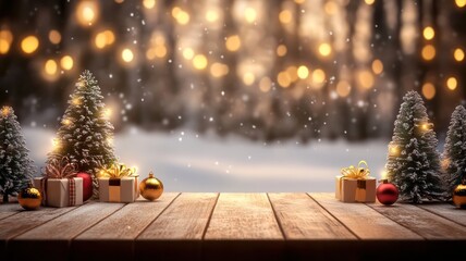 Merry christmas and new year holidays background. Blurred bokeh background with light bulbs,...