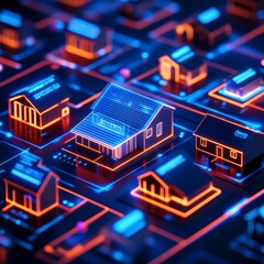 Blockchain-powered real estate, holographic property transactions, sleek modern interface