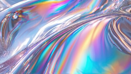 A colorful, abstract representation of light and fluidity with iridescent hues.