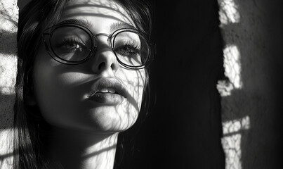 Fototapeta premium Elegant Female Portrait Black and White Outline Art, Modern women Wallpaper Background Design