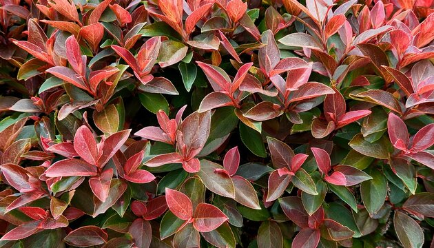 high angle view of ornamental shrub leaves of abelia grandiflora