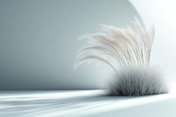 A minimalist composition featuring soft grasses against a smooth, light background.