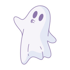 Cute cartoon ghost with surprised face and raised arms, Vector
