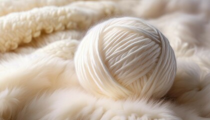 white cream fluffy wool yarn ball on light fluffy background