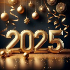 2025 new year celebration golden numbers with champagne