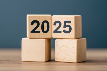Wooden blocks showing the year 2025, symbolizing future plans and goals.