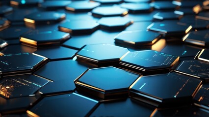 Fototapeta premium A close-up view of hexagonal tiles with a sleek, futuristic design and glowing edges.
