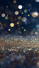 Sparkling bokeh light effects in blue and gold, festive background for celebration design