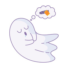 Sleepy cartoon ghost dreaming of candy with tear, Vector