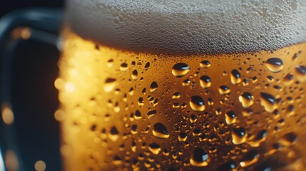 Frothy Beer Close-up with Bubbles