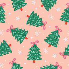 Coquette Christmas Tree Pattern Bow Christmas Background