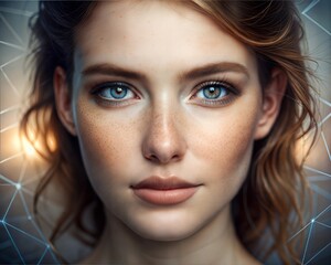 Fototapeta premium Facial Geometry: A Portrait of Youth with Digital Mapping Overlay