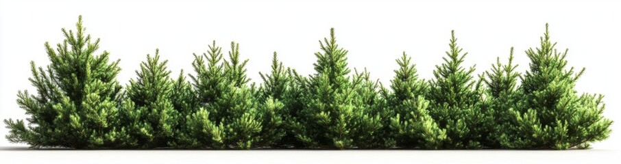 Obraz premium Row of green fir trees isolated on a white background.