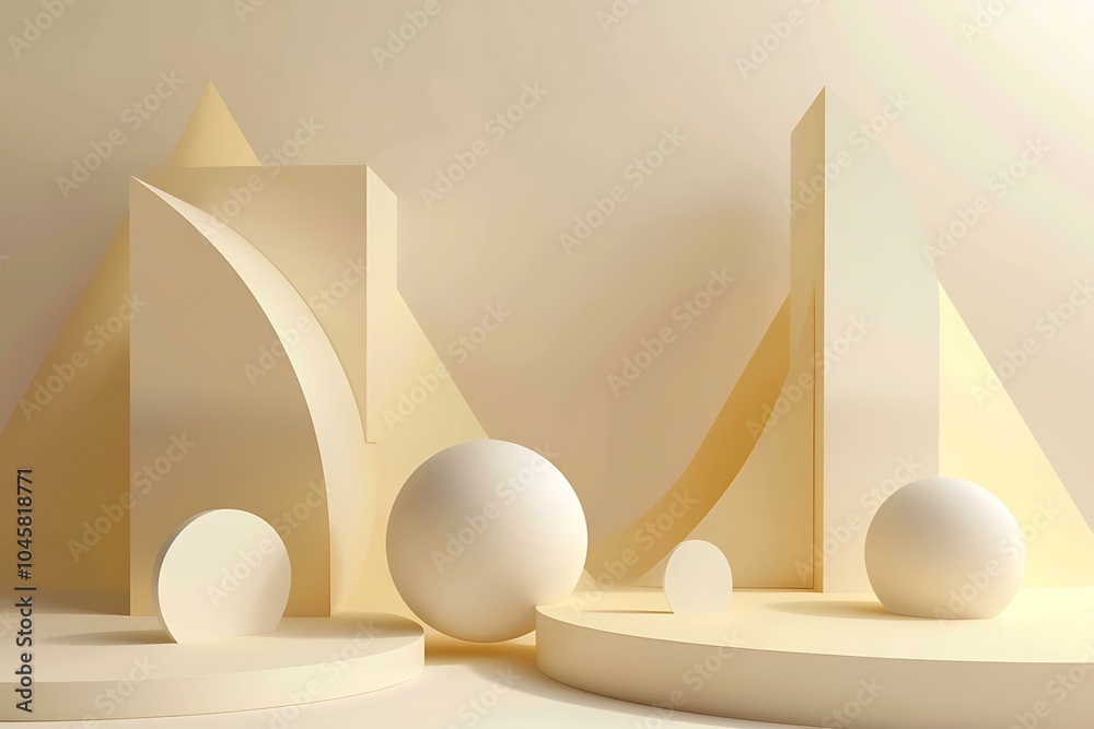 Poster 3d render, abstract geometric forms, podiums for product presentation.