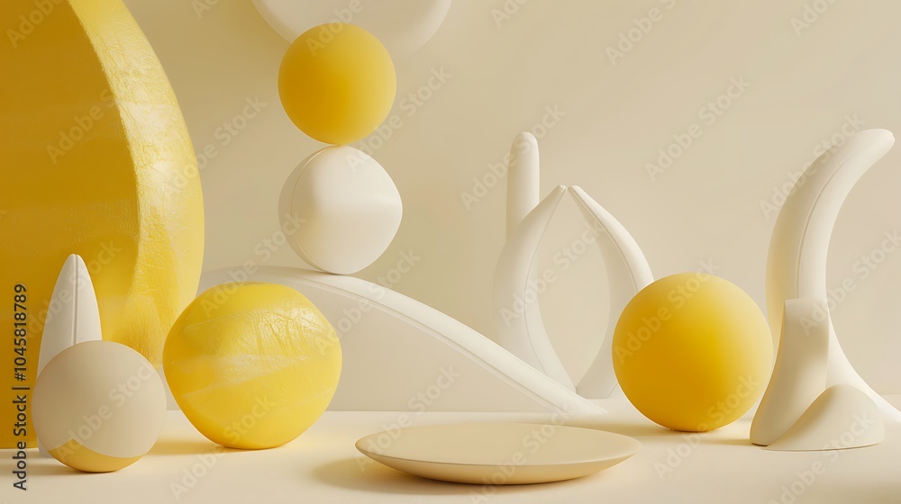 Poster 3d render, abstract geometric forms, podiums for product presentation.